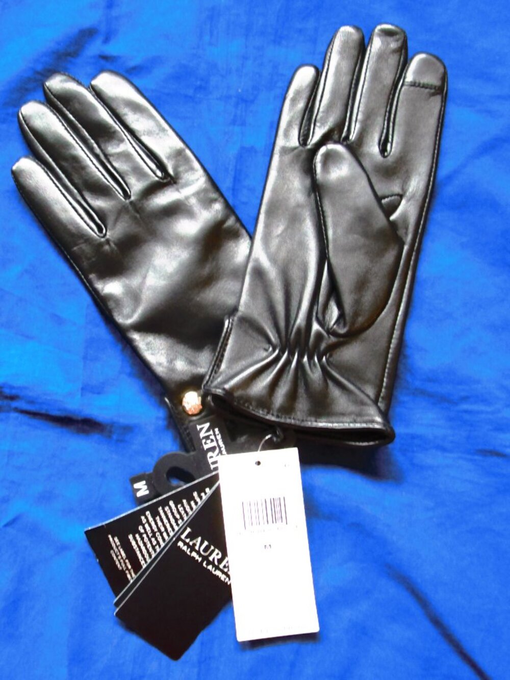 PAIR OF RALPH LAUREN BLACK LEATHER GLOVES FOR WOMEN-NEW-MEDIUM--TOUCH SCREEN